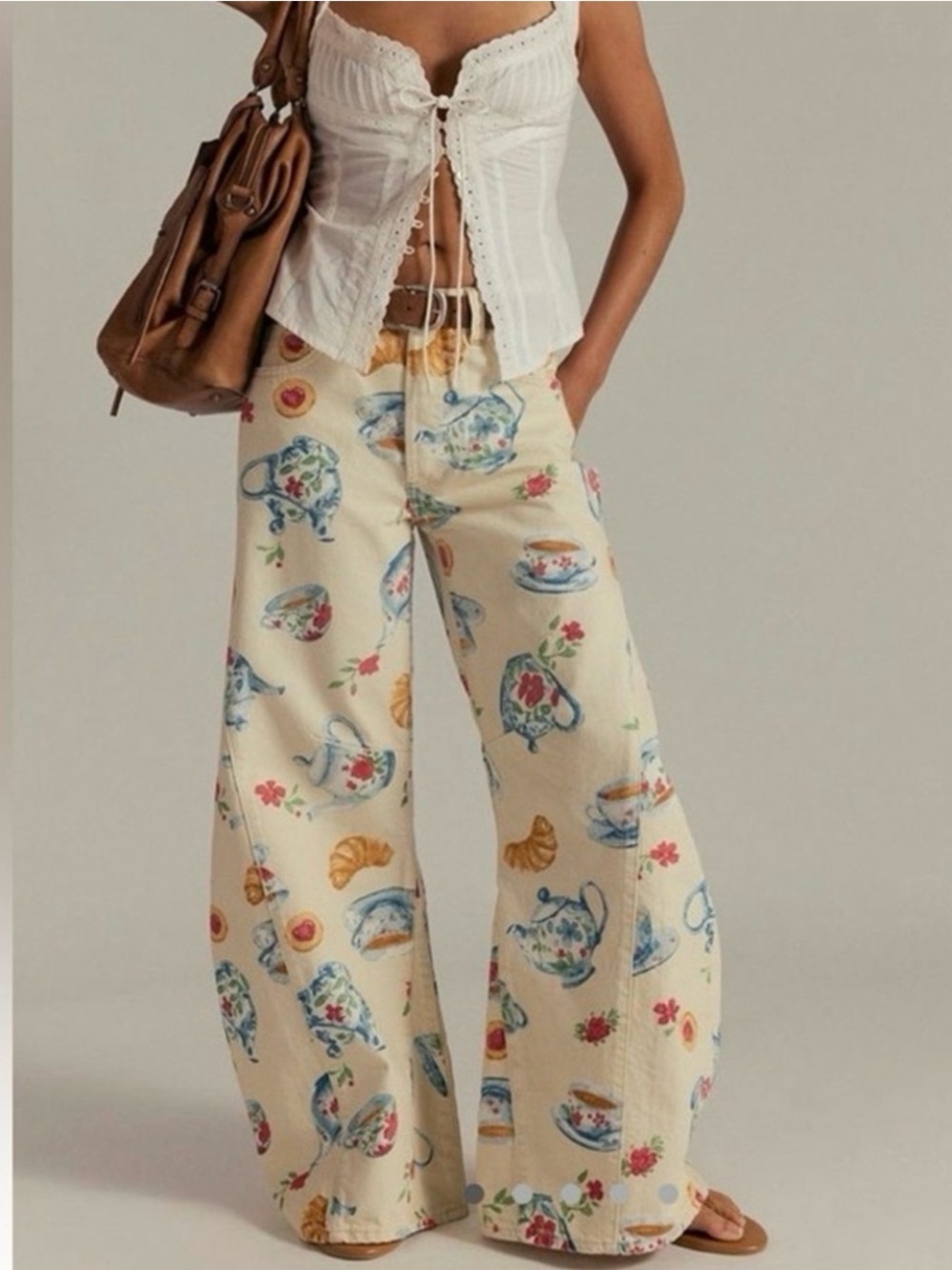 🆕NWT We The Free Wide-Leg Cream Tea Party Print Jeans 🫖🌺